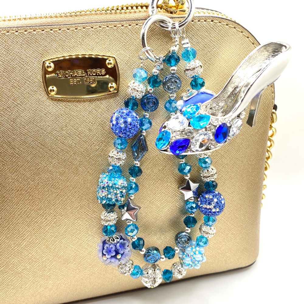 💙 Luxury Bag/Phone Chain Charm/Keychain Rhinestone High-Heel Shoe Brooch Crystal